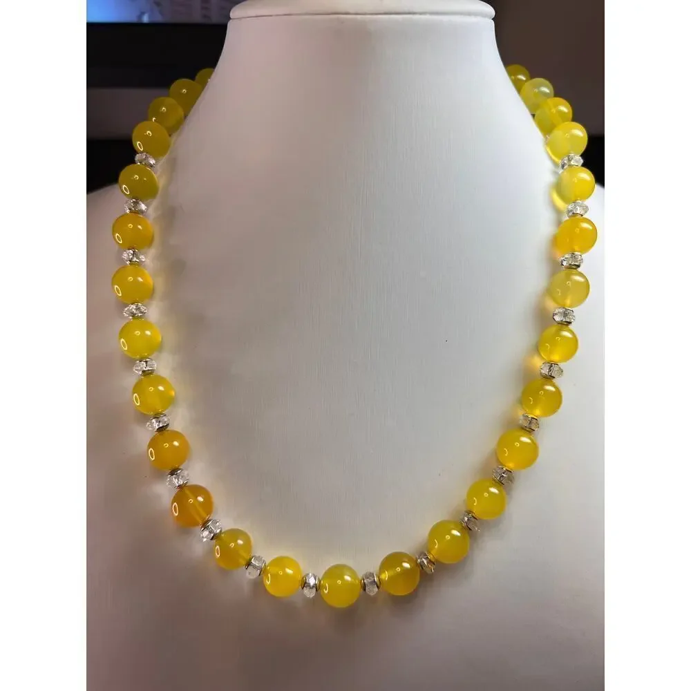 NEW Yellow chalcedony and quartz Sterling silver necklace